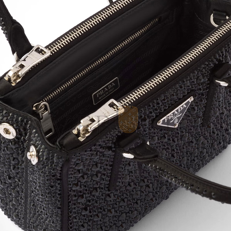 PRADA GALLERIA SATIN MINI-BAG WITH CRYSTALS 1BA906 (20*14.5*9.5cm)